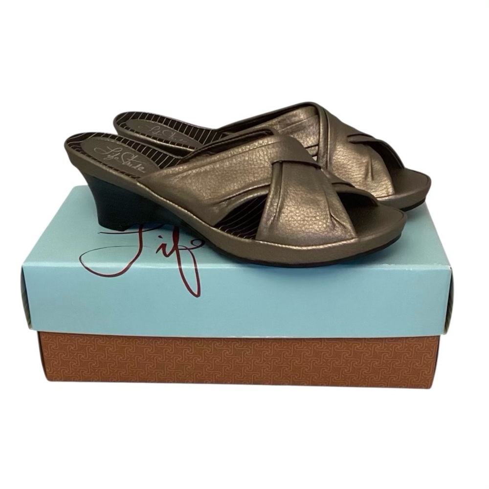 Life Stride Bronze Metallic Slip-On Heeled Sandals